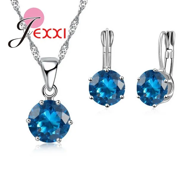 JEXXI Fashion Luxury CZ Jewelry Sets 925 Sterling Silver Earring Pendant Necklace Set Women Anniversary Gifts