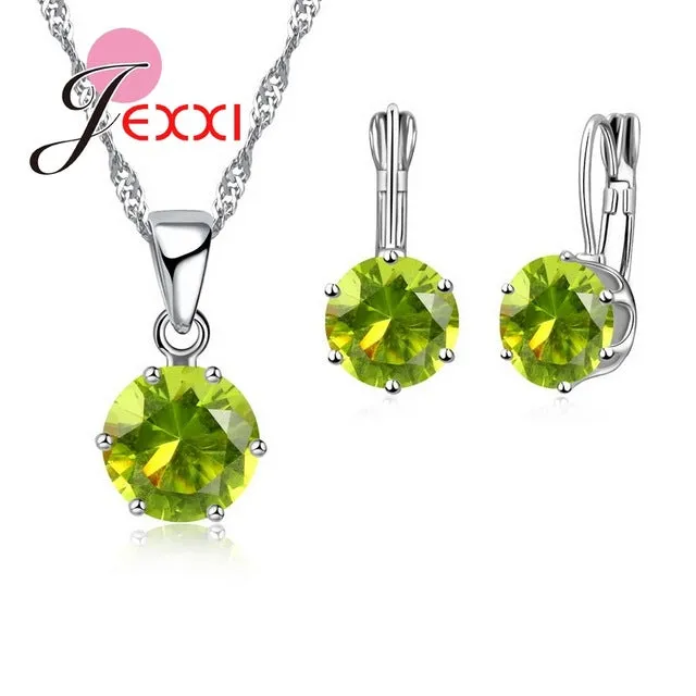 JEXXI Fashion Luxury CZ Jewelry Sets 925 Sterling Silver Earring Pendant Necklace Set Women Anniversary Gifts