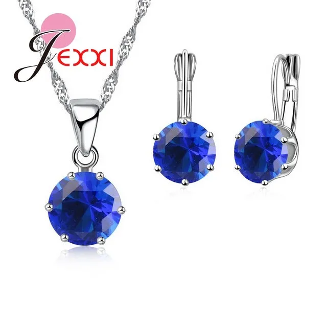 JEXXI Fashion Luxury CZ Jewelry Sets 925 Sterling Silver Earring Pendant Necklace Set Women Anniversary Gifts