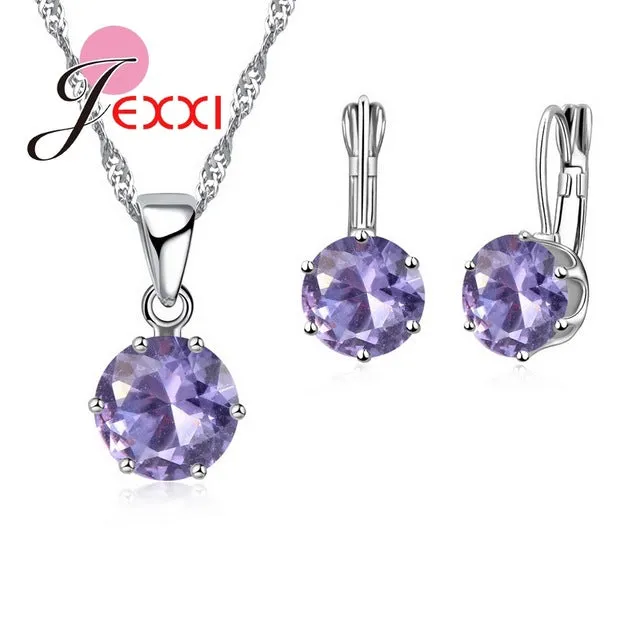 JEXXI Fashion Luxury CZ Jewelry Sets 925 Sterling Silver Earring Pendant Necklace Set Women Anniversary Gifts