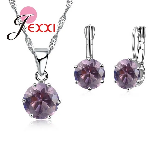 JEXXI Fashion Luxury CZ Jewelry Sets 925 Sterling Silver Earring Pendant Necklace Set Women Anniversary Gifts