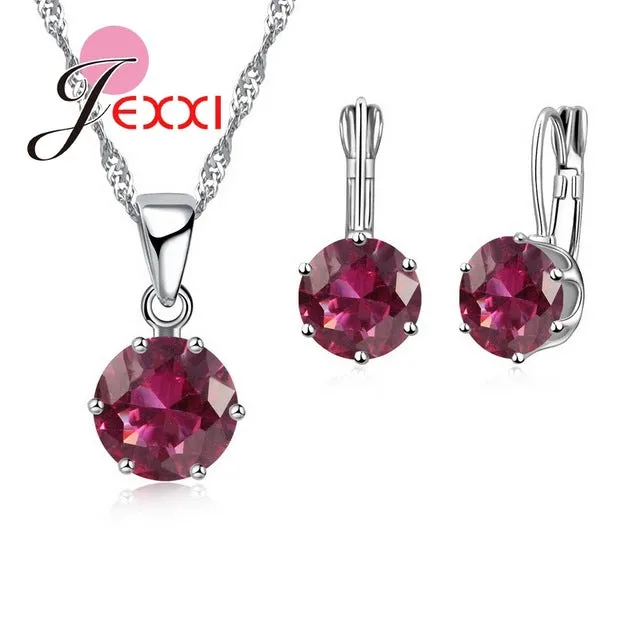 JEXXI Fashion Luxury CZ Jewelry Sets 925 Sterling Silver Earring Pendant Necklace Set Women Anniversary Gifts