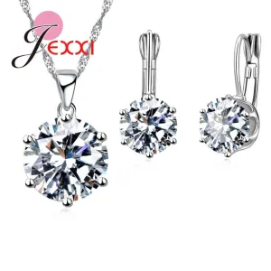 JEXXI Fashion Luxury CZ Jewelry Sets 925 Sterling Silver Earring Pendant Necklace Set Women Anniversary Gifts