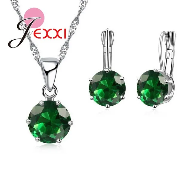 JEXXI Fashion Luxury CZ Jewelry Sets 925 Sterling Silver Earring Pendant Necklace Set Women Anniversary Gifts