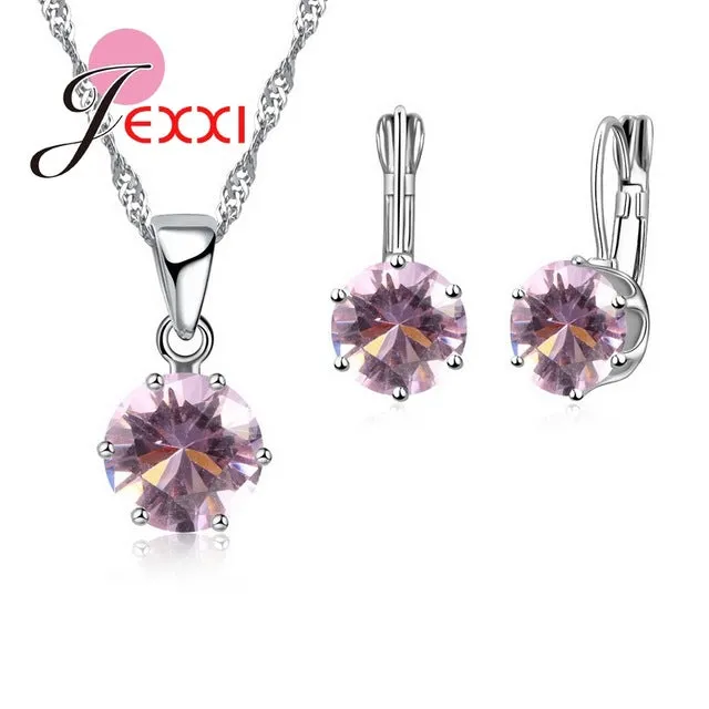 JEXXI Fashion Luxury CZ Jewelry Sets 925 Sterling Silver Earring Pendant Necklace Set Women Anniversary Gifts