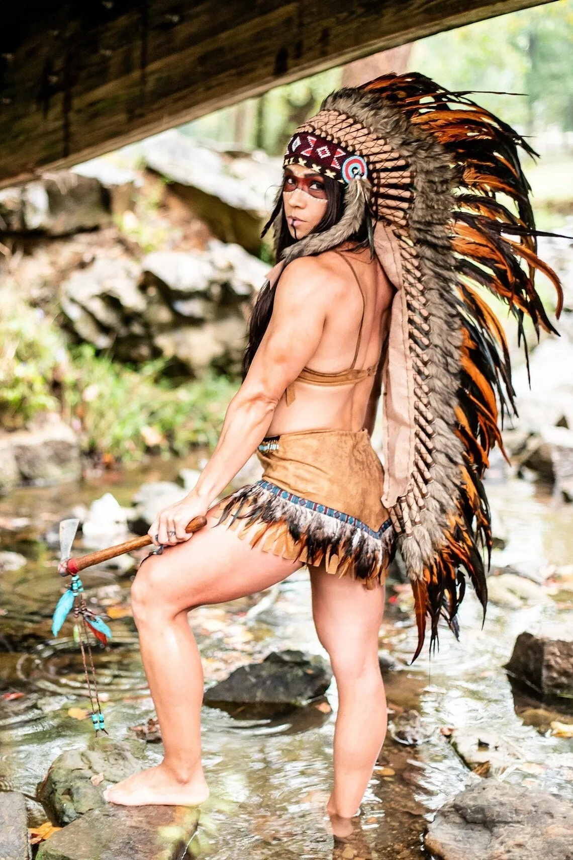 KAR-Z18 Extra Large Orange  Feather Headdress  / war bonnet