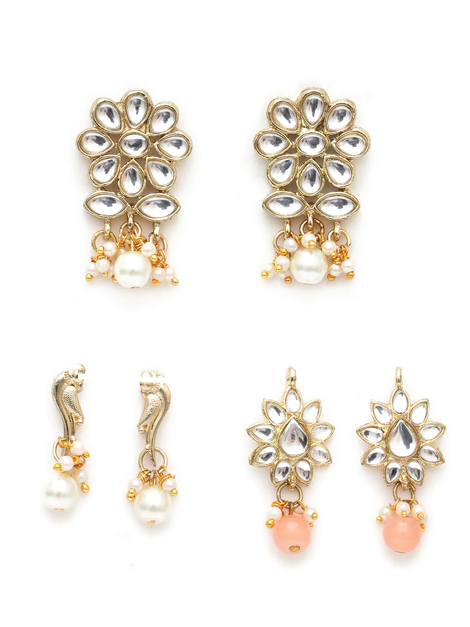Karatcart Set of 3 Handcrafted Kundan Earrings Combo for Women
