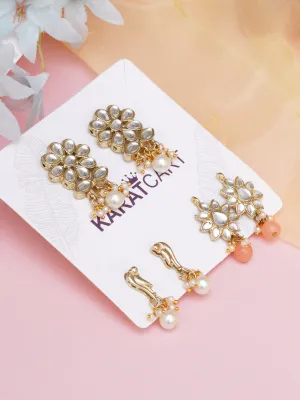 Karatcart Set of 3 Handcrafted Kundan Earrings Combo for Women