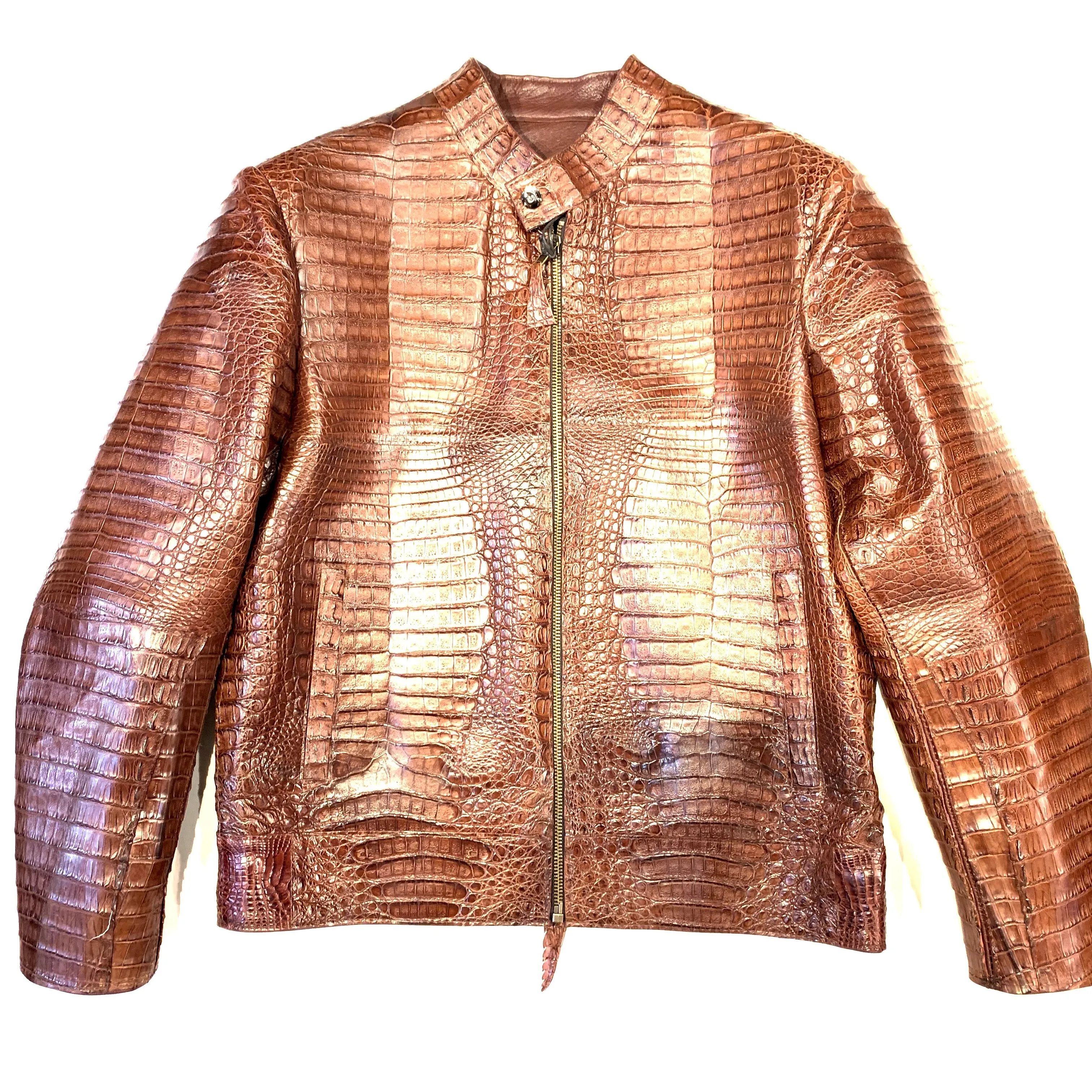 Kashani Men's Choclate All-Over Alligator Skin Bomber Jacket