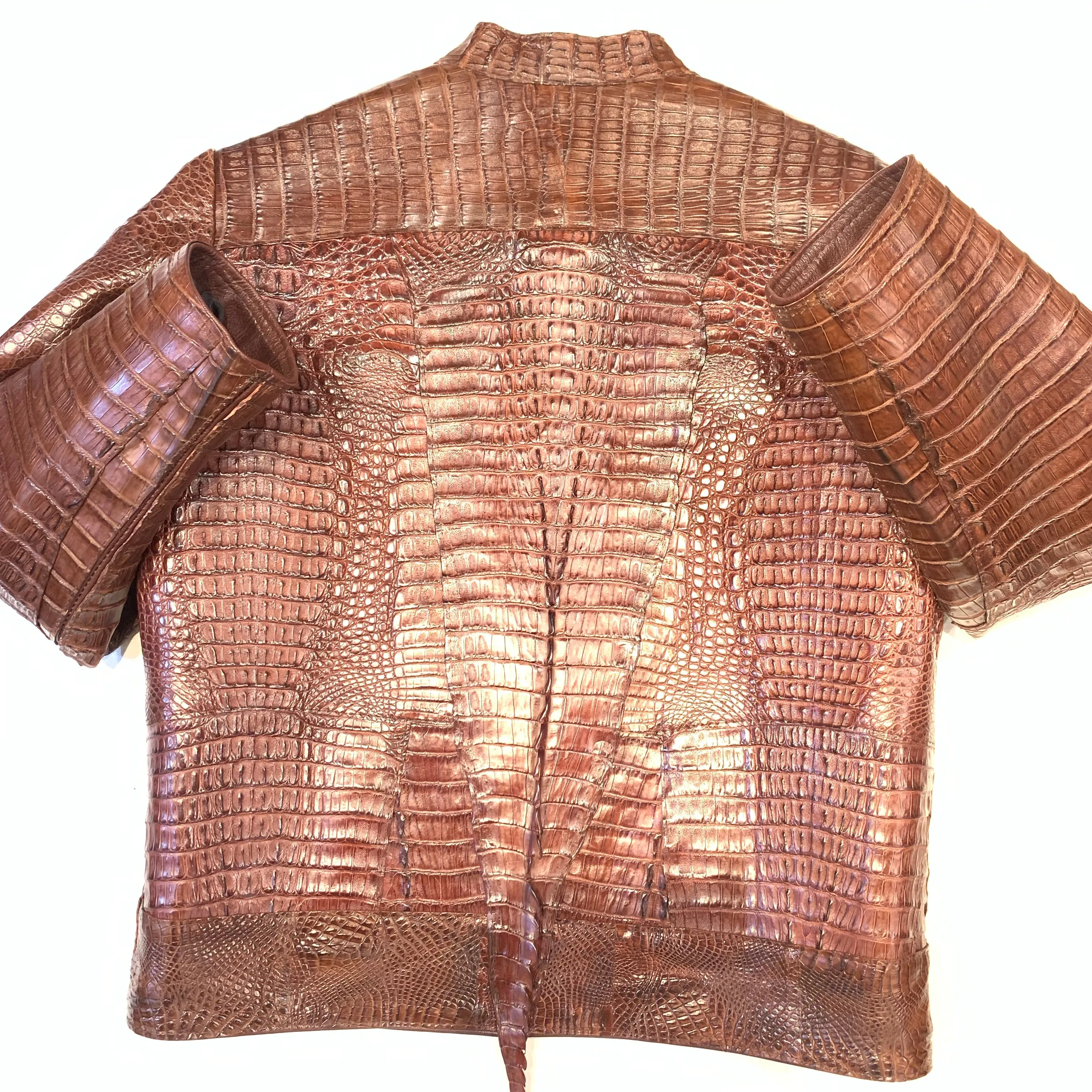 Kashani Men's Choclate All-Over Alligator Skin Bomber Jacket