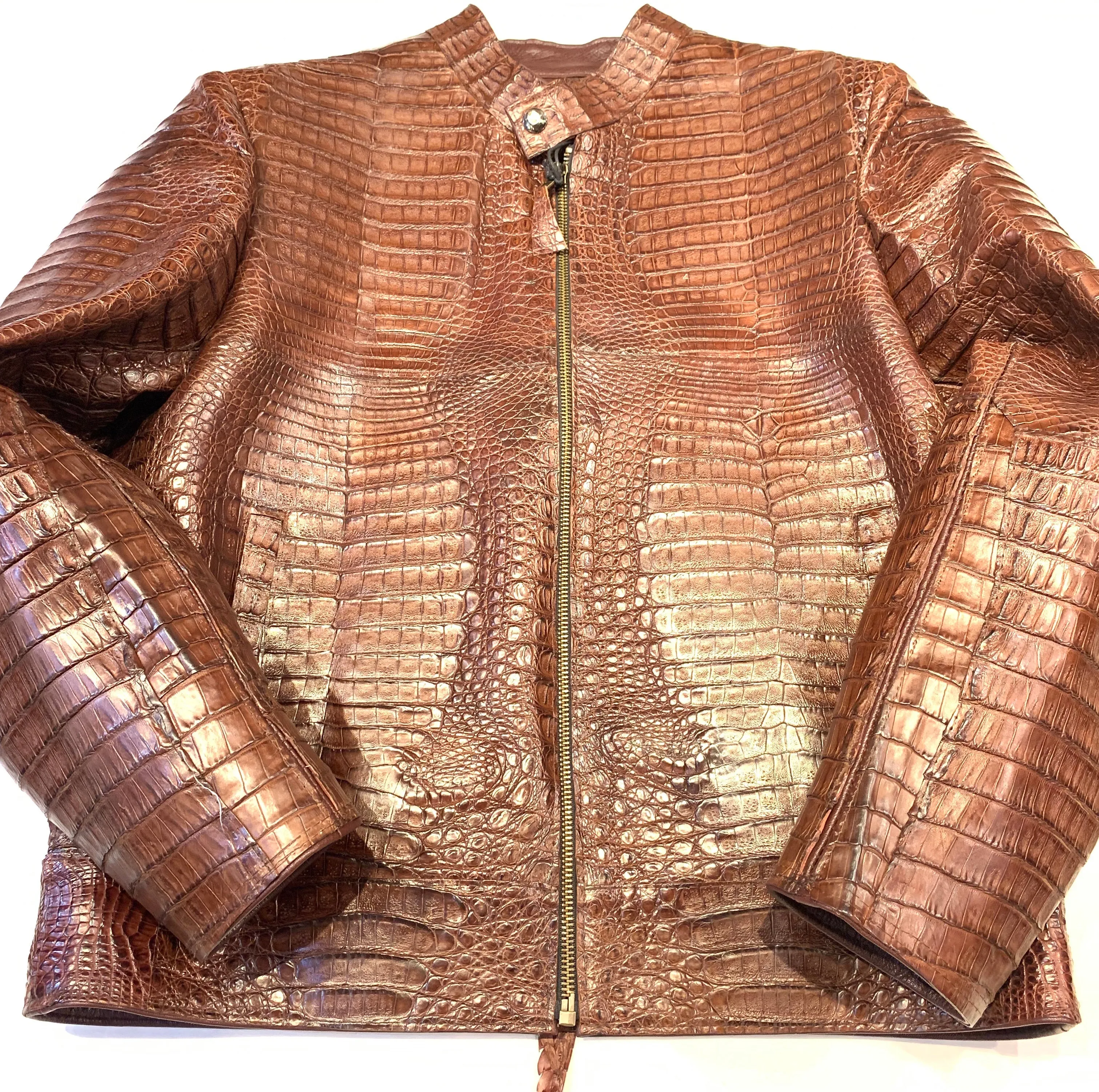 Kashani Men's Choclate All-Over Alligator Skin Bomber Jacket