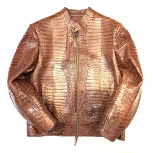 Kashani Men's Choclate All-Over Alligator Skin Bomber Jacket
