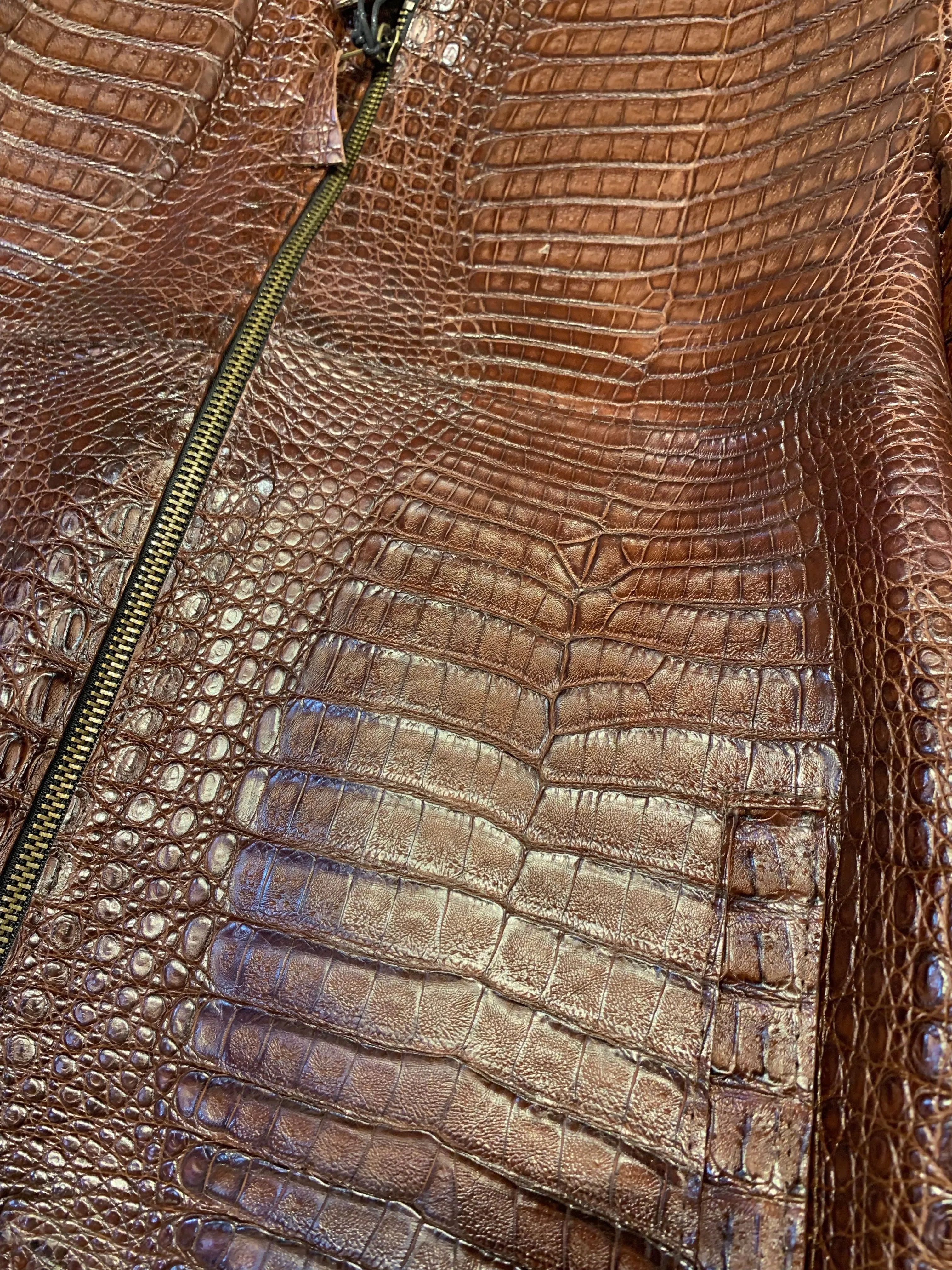 Kashani Men's Choclate All-Over Alligator Skin Bomber Jacket