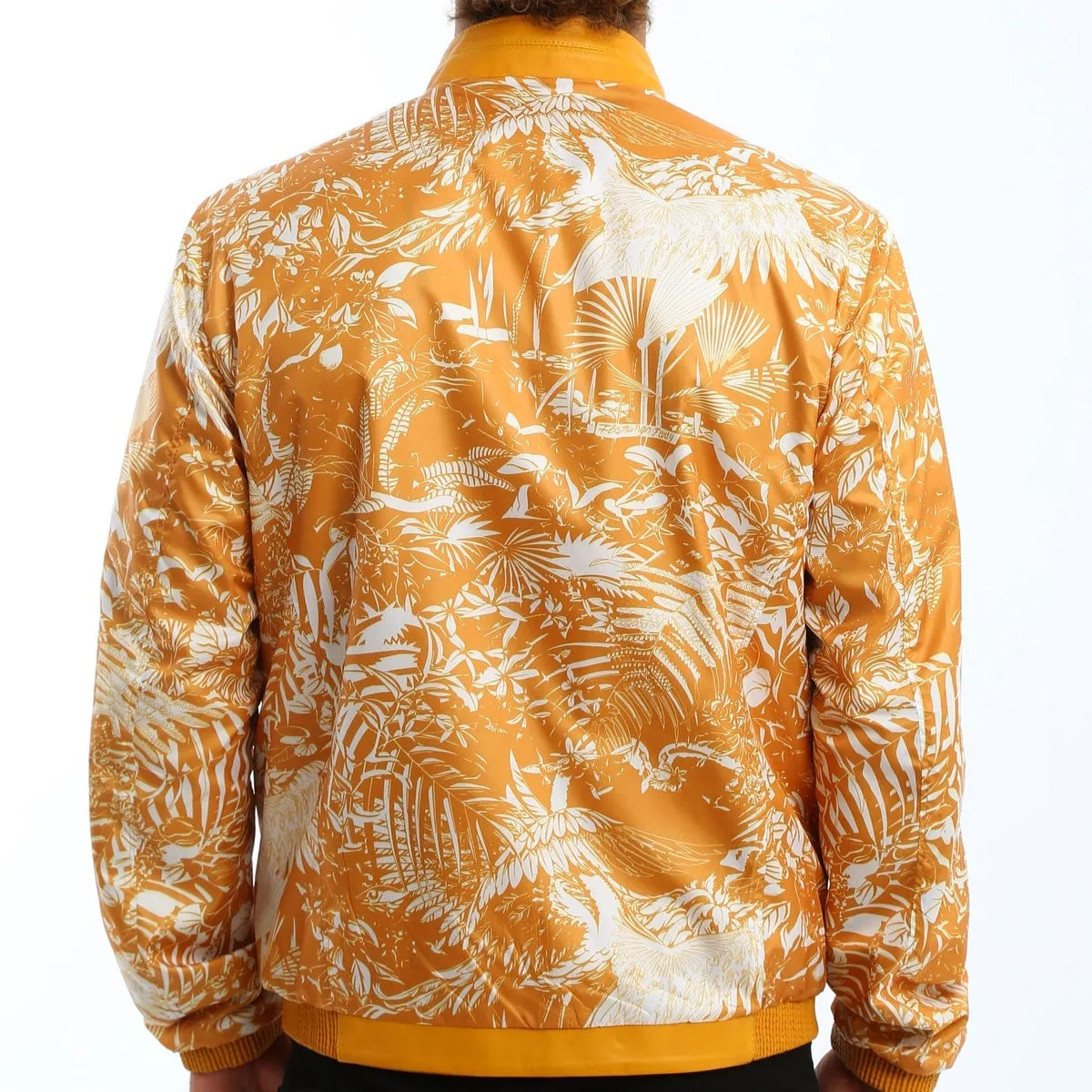Kashani Men's Mustard Yellow Perforated Leather Reversible Bomber Jacket