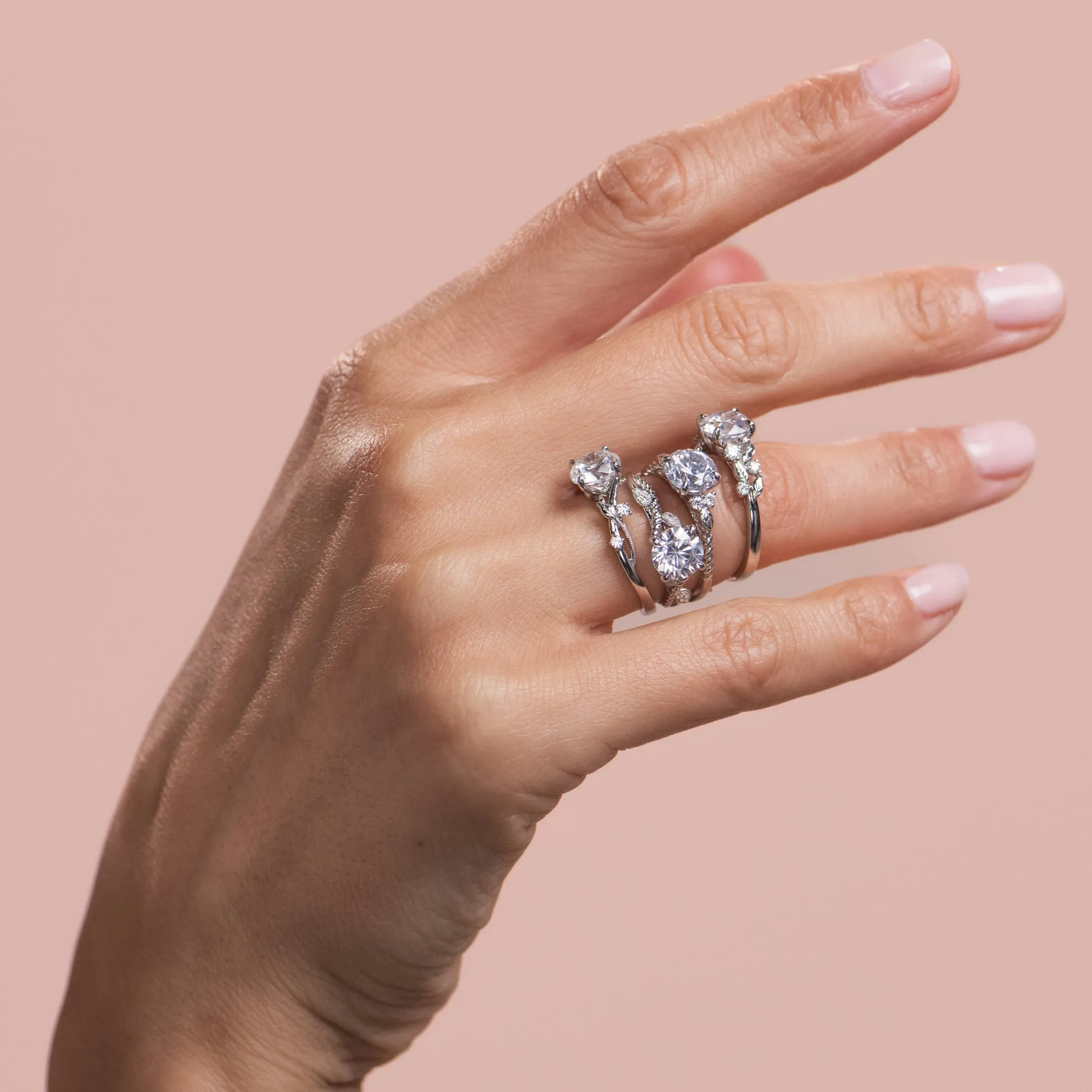 Kirk-Kara Floral Leaf Cathedral Diamond Engagement Ring