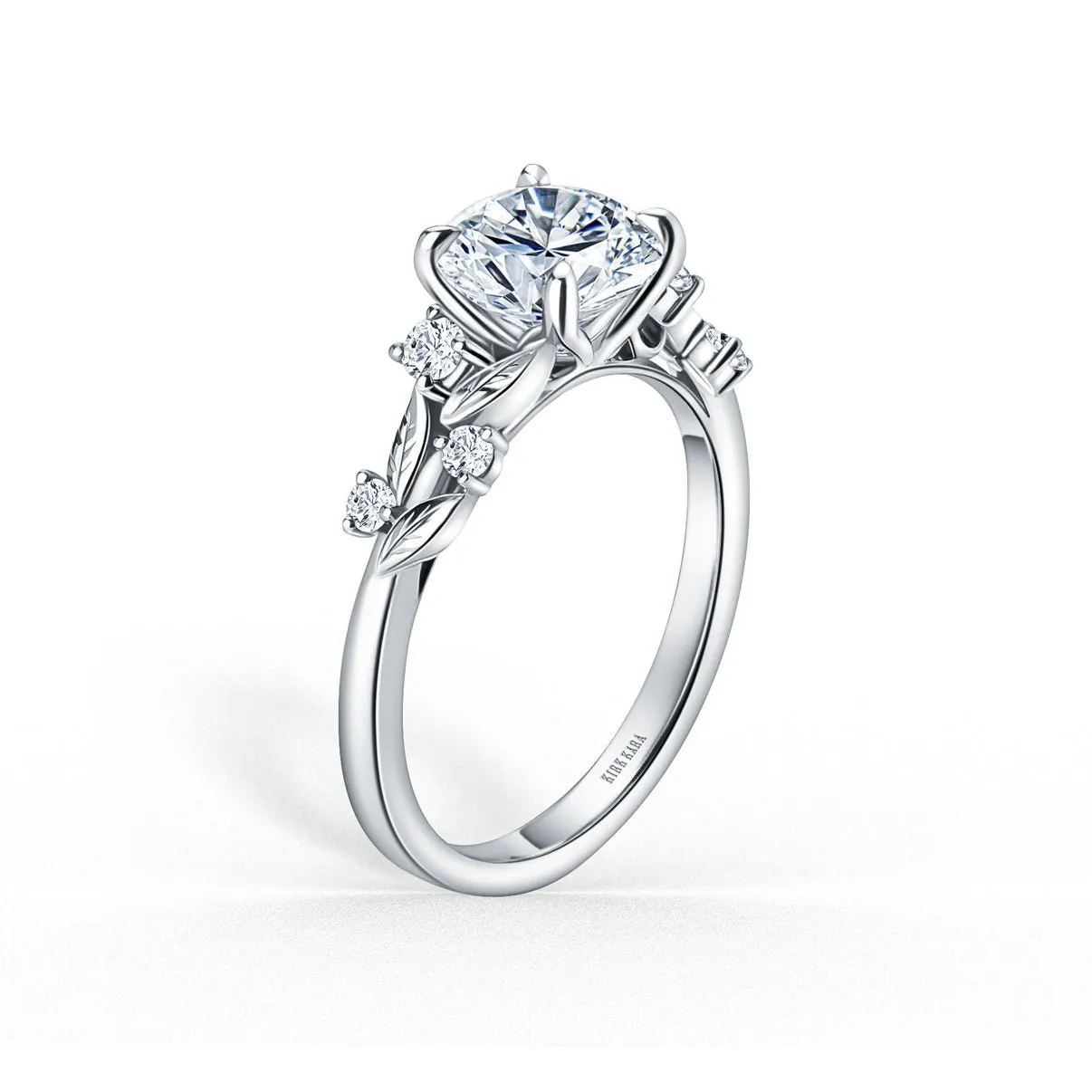Kirk-Kara Floral Leaf Cathedral Diamond Engagement Ring