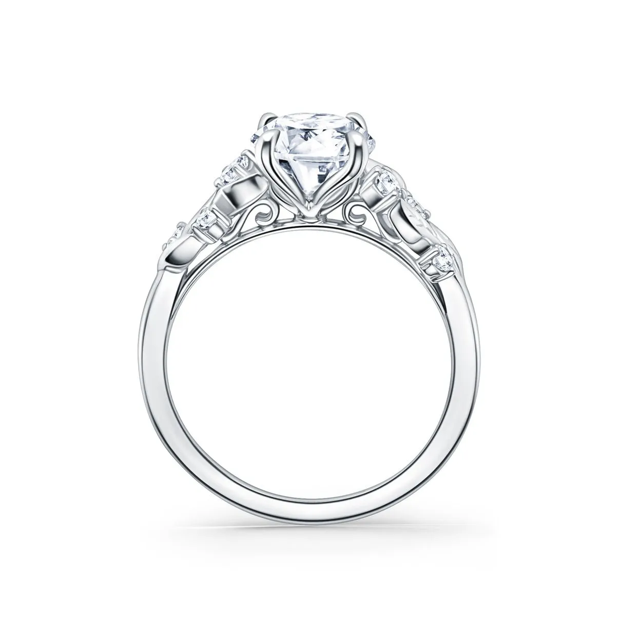 Kirk-Kara Floral Leaf Cathedral Diamond Engagement Ring