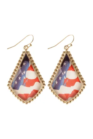 KITE SHAPE EPOXY METAL PATRIOT EARRING