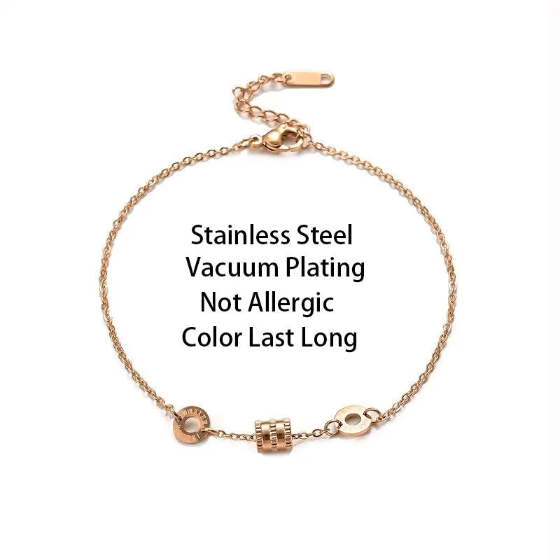 Korean Fashion Vintage Roman Numerals Stainless Steel Bracelet - Elegant Ladies' Jewelry