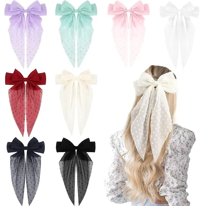Large Tulle Layered Hair Bow In Multi