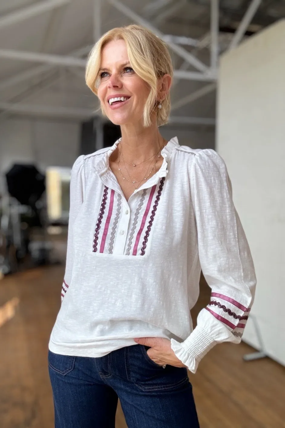 Lotta Ric Rac Henley - Ivory Multi