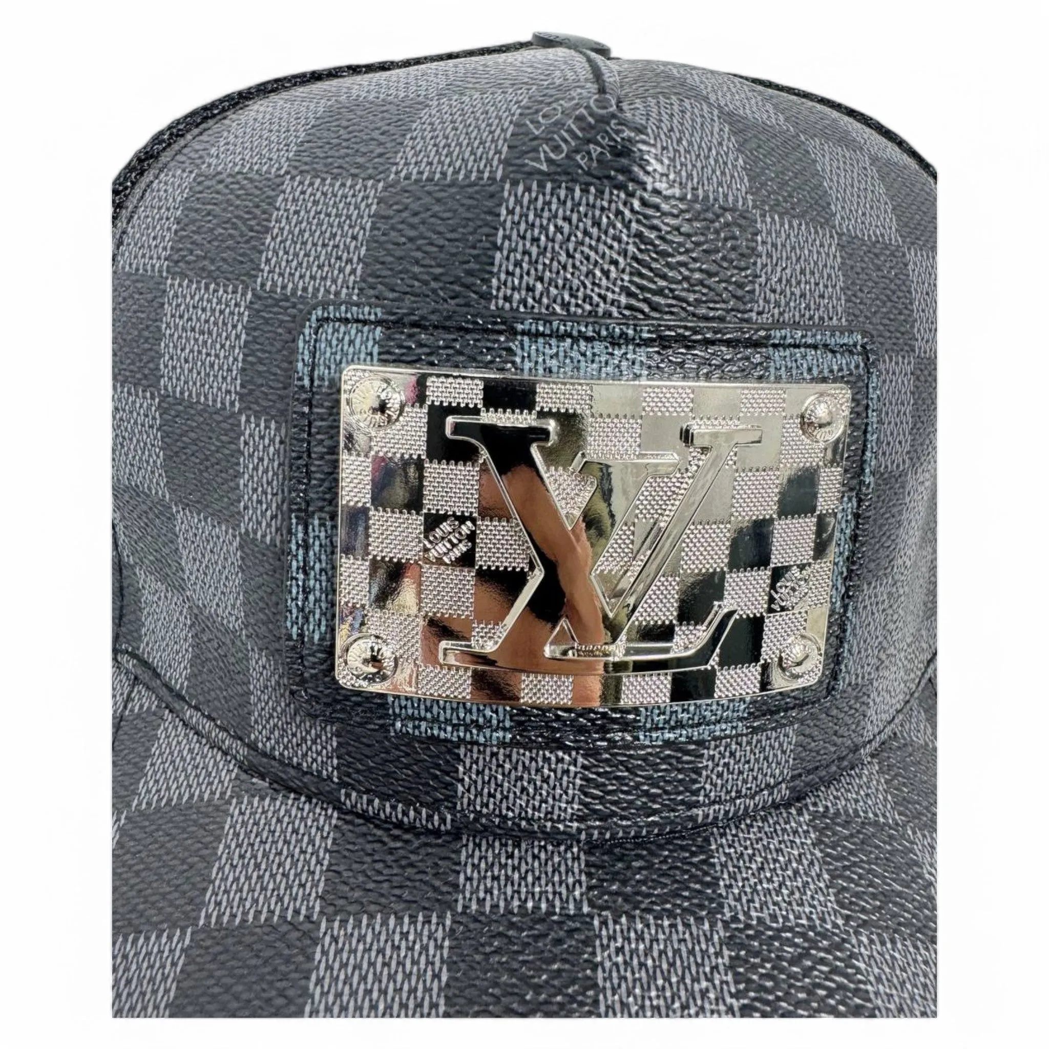 Louis Vuitton-Inspired Damier Graphite Cap