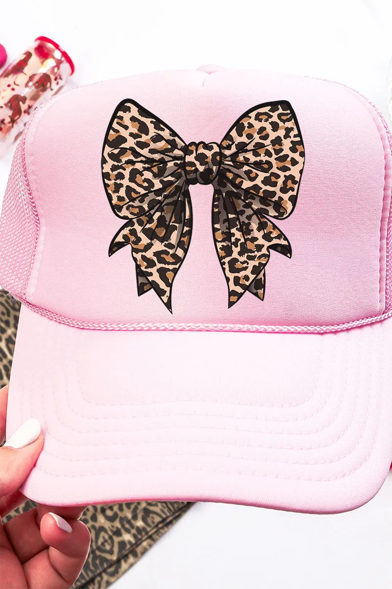 Lovely Leopard Bow Otto Soft Pink Foam Front Trucker Hat