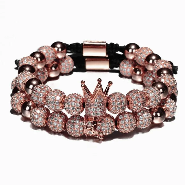Luxury Crown Charm Men Bracelets 8mm Micro Pave