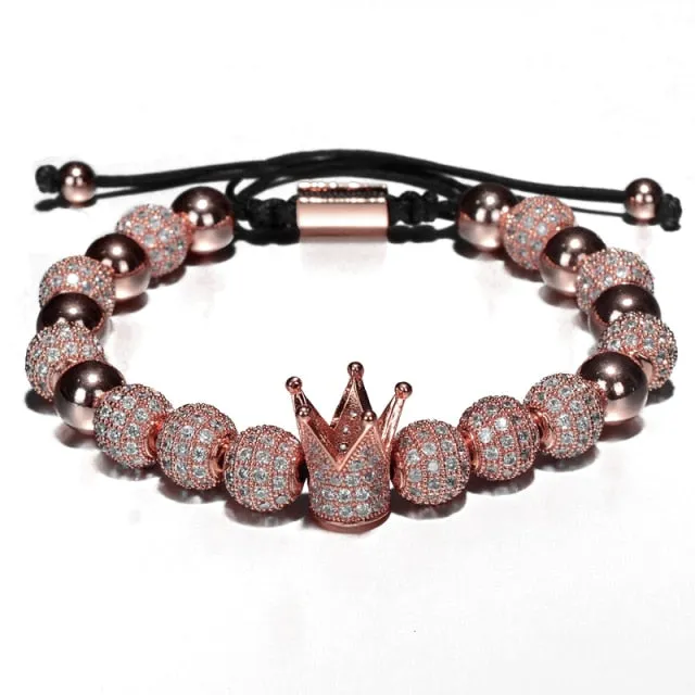 Luxury Crown Charm Men Bracelets 8mm Micro Pave