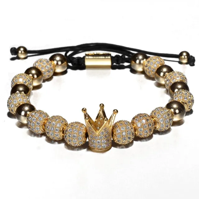 Luxury Crown Charm Men Bracelets 8mm Micro Pave