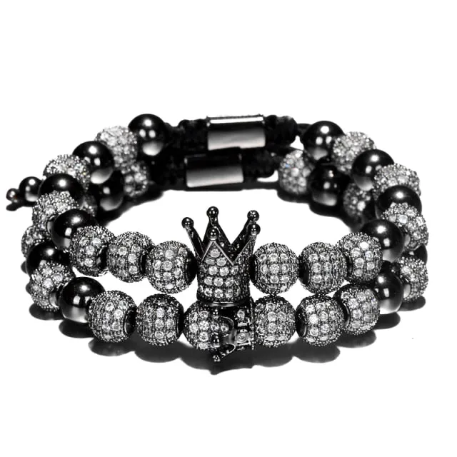 Luxury Crown Charm Men Bracelets 8mm Micro Pave