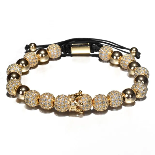 Luxury Crown Charm Men Bracelets 8mm Micro Pave