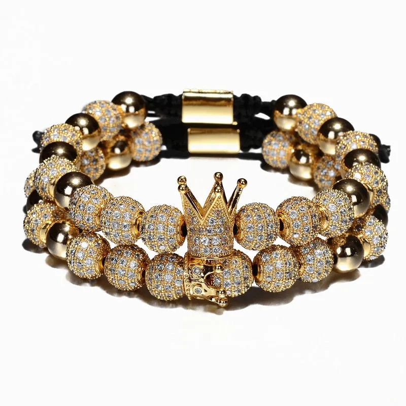 Luxury Crown Charm Men Bracelets 8mm Micro Pave