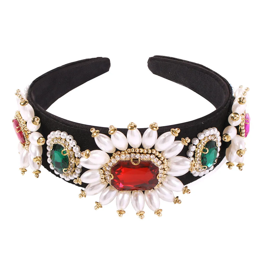 Luxury Gemstone Pearl Tassel Baroque Fashion Headband