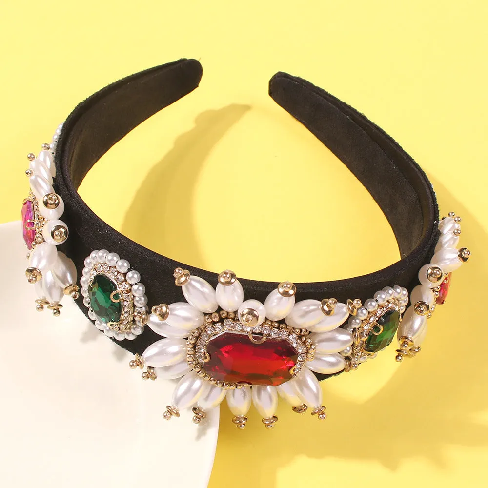Luxury Gemstone Pearl Tassel Baroque Fashion Headband