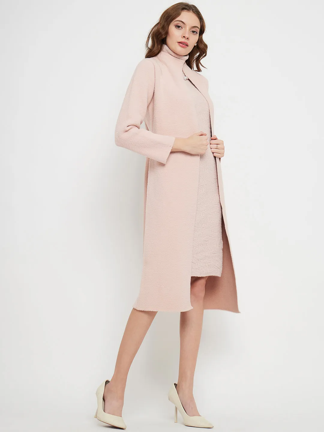 Madame Turtleneck Dress With Shrug Peach Co-Ord Set