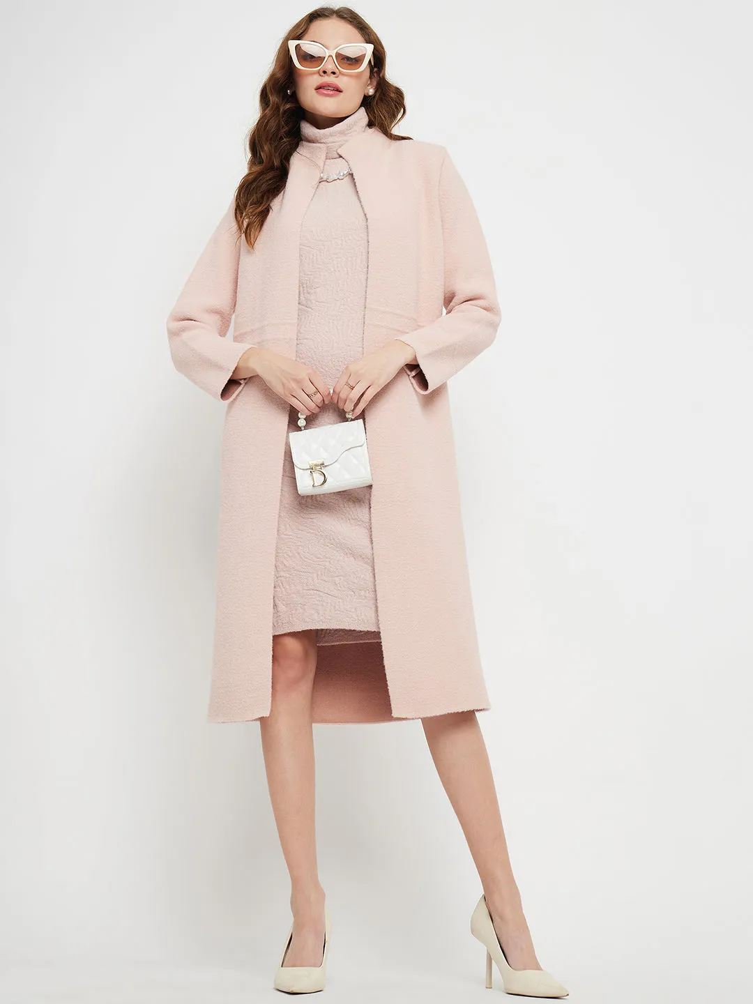 Madame Turtleneck Dress With Shrug Peach Co-Ord Set