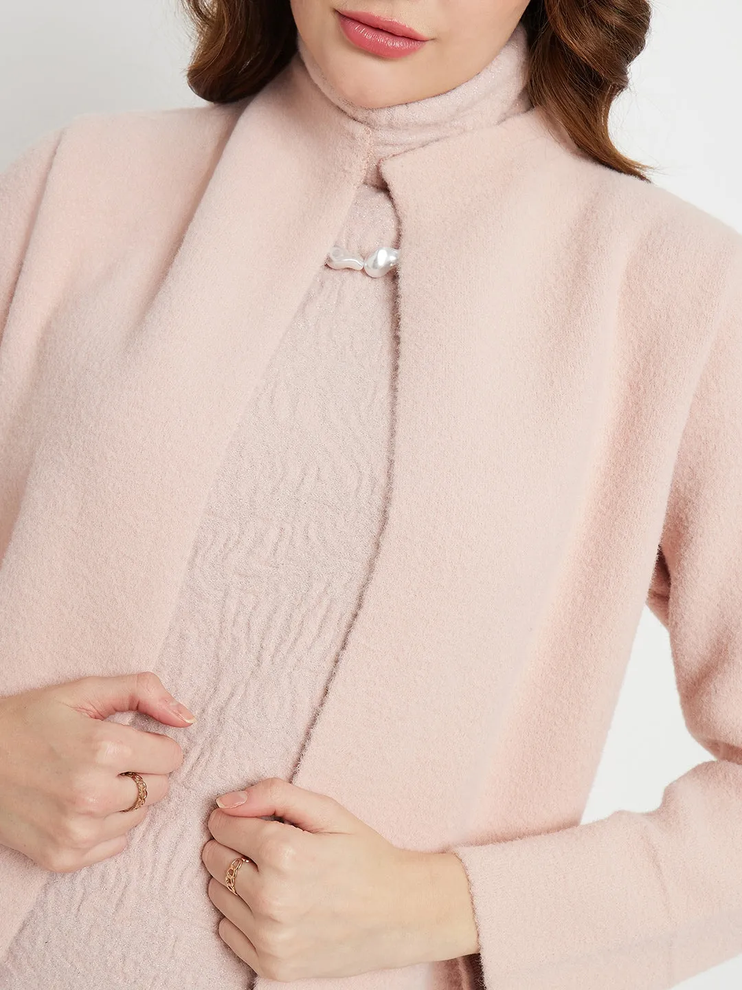 Madame Turtleneck Dress With Shrug Peach Co-Ord Set