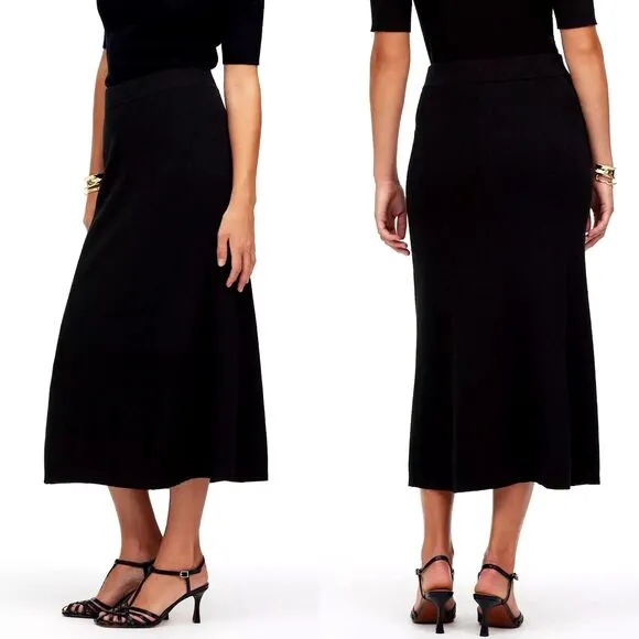 MADEWELL Merino Wool Blend Maxi Sweater Skirt M Ribbed Black Pull On B61