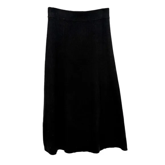MADEWELL Merino Wool Blend Maxi Sweater Skirt M Ribbed Black Pull On B61