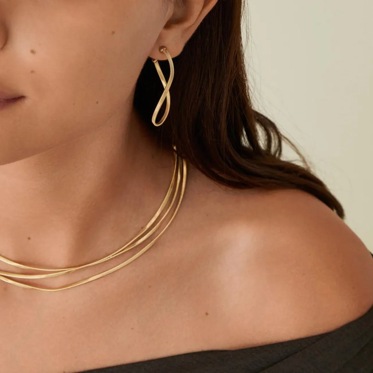 Marrakech 18K Yellow Gold Twisted Irregular Medium Hoops Earrings