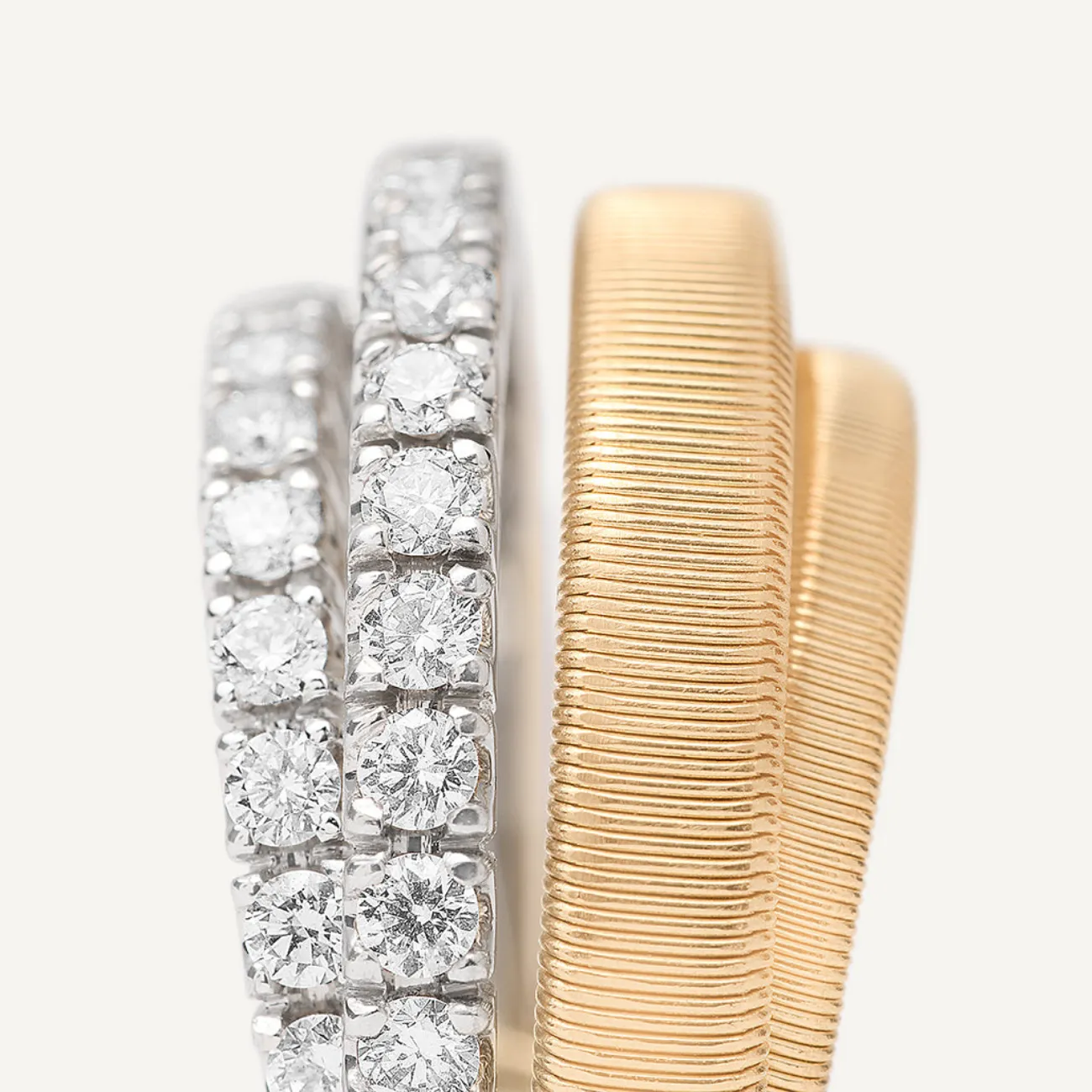 Masai 18K Yellow Gold 4-Strand Coil 2 Pavé Diamond Bands Ring