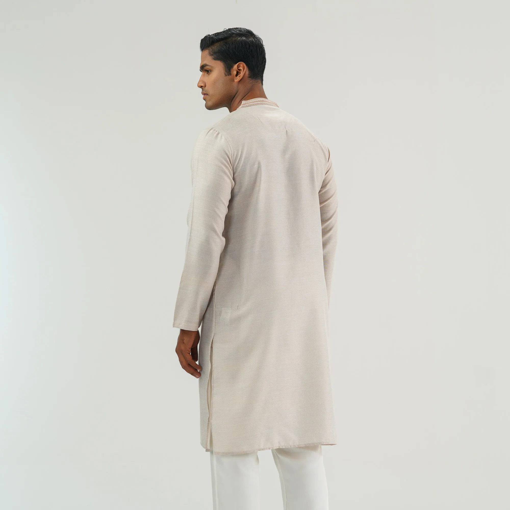 Mens Beige Embroidered Panjabi