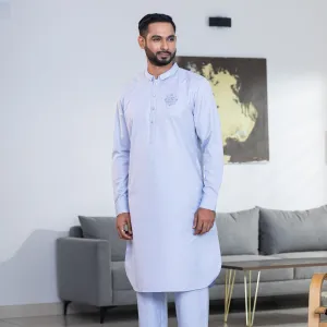 Mens Light-Blue Embroidery Kabli Set