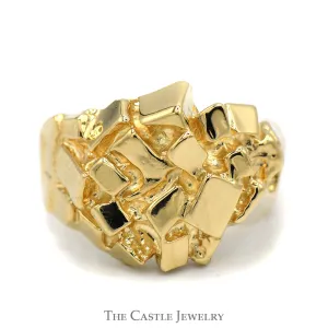 Men's Nugget Designed Ring in Solid 14k Yellow Gold