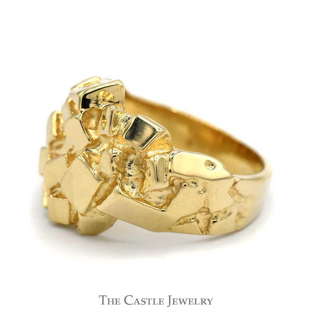Men's Nugget Designed Ring in Solid 14k Yellow Gold