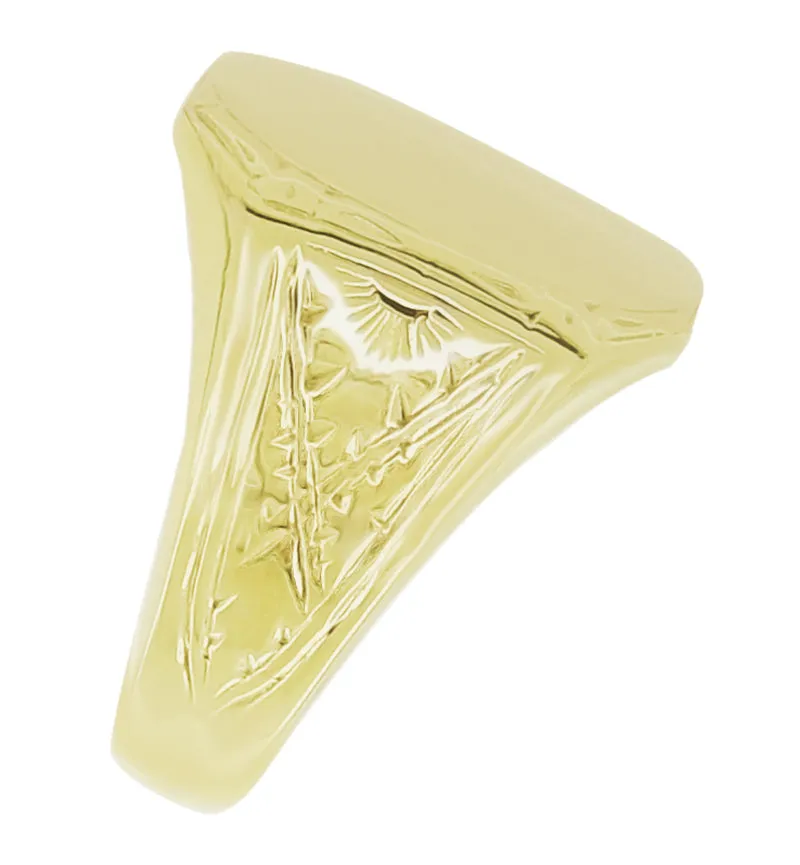 Mens Victorian Rectangular Sunburst Engraved Signet Ring in 14K Yellow Gold