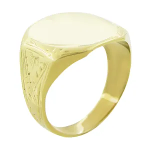 Mens Victorian Rectangular Sunburst Engraved Signet Ring in 14K Yellow Gold