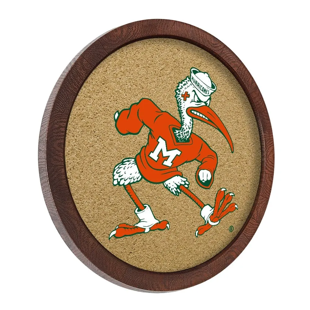 Miami Hurricanes: Mascot - "Faux" Barrel Framed Cork Board