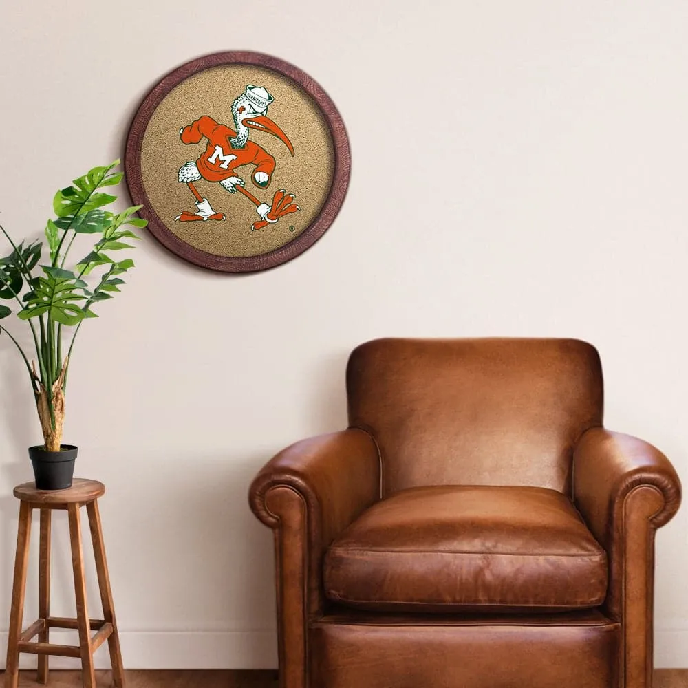 Miami Hurricanes: Mascot - "Faux" Barrel Framed Cork Board